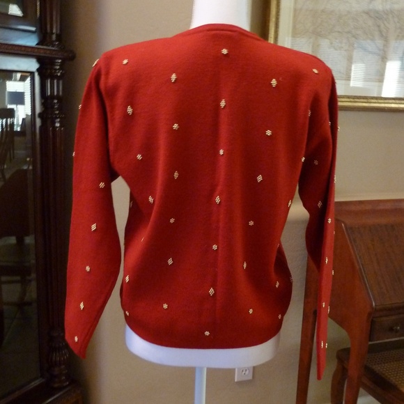 Red Cardigan with Gold Beads EUC sz S - Picture 4 of 6